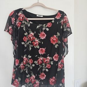 Forever 21 Black Blouse with Red Floral Design